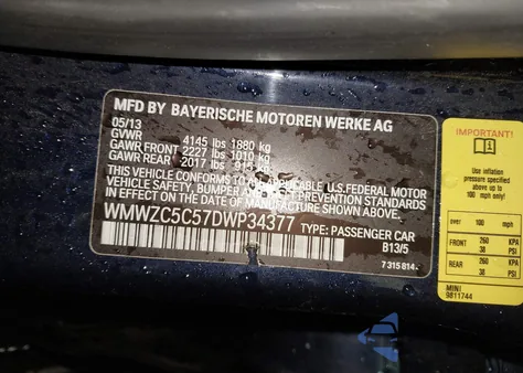 2013 Mini Countryman Cooper S из США, поврежденный, VIN WMWZC5C57DWP34377